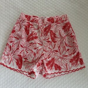 Elegant Red Floral High Waist Women's Shorts